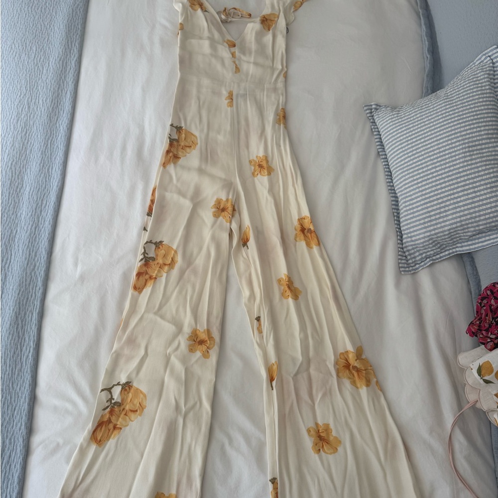 Reformation Cream and Yellow Floral Jumpsuit